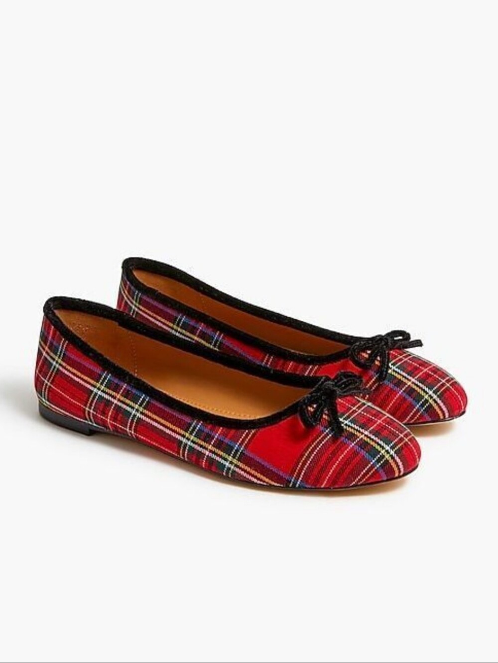 PRISTINE J Crew Red Tartan Plaid Ballet Flats Size 9.5 Velvet Trim Holiday Xmas